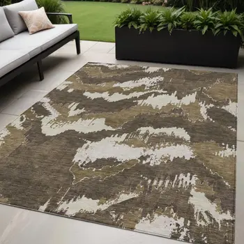 5' X 8' Brown Beige And Taupe Abstract Washable Indoor Outdoor Area Rug