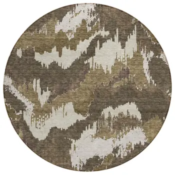8' Brown Beige And Taupe Round Abstract Washable Indoor Outdoor Area Rug
