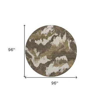 8' Brown Beige And Taupe Round Abstract Washable Indoor Outdoor Area Rug