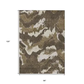 8' X 10' Brown Beige And Taupe Abstract Washable Indoor Outdoor Area Rug