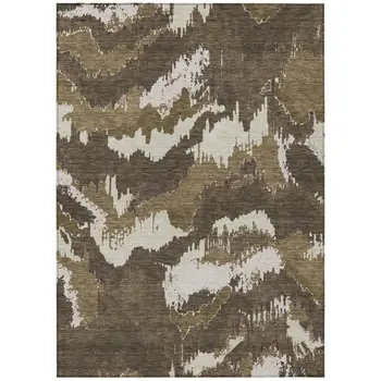 9' X 12' Brown Beige And Taupe Abstract Washable Indoor Outdoor Area Rug