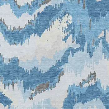3' X 5' Sky Blue And Denim Blue Abstract Washable Indoor Outdoor Area Rug