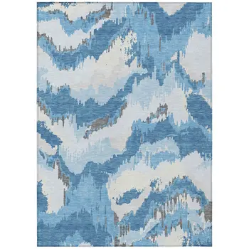 5' X 8' Sky Blue And Denim Blue Abstract Washable Indoor Outdoor Area Rug