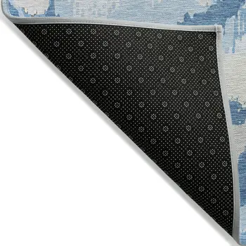 5' X 8' Sky Blue And Denim Blue Abstract Washable Indoor Outdoor Area Rug