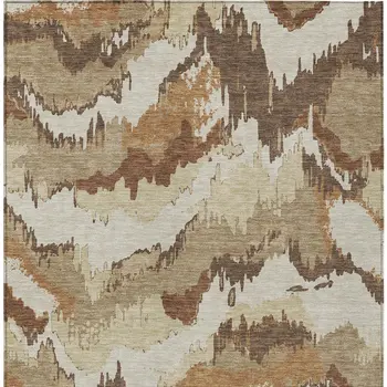 3' X 5' Brown And Beige Abstract Washable Indoor Outdoor Area Rug