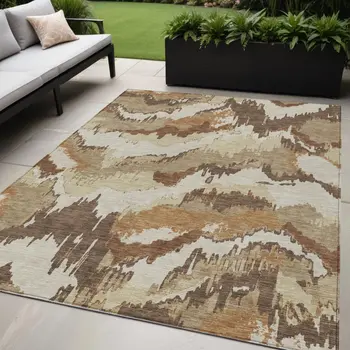 5' X 8' Brown And Beige Abstract Washable Indoor Outdoor Area Rug