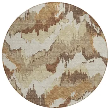 8' Brown And Beige Round Abstract Washable Indoor Outdoor Area Rug