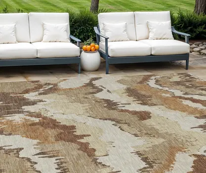 8' X 10' Brown And Beige Abstract Washable Indoor Outdoor Area Rug