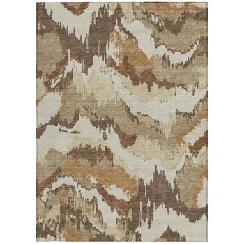 9' X 12' Brown And Beige Abstract Washable Indoor Outdoor Area Rug
