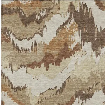 9' X 12' Brown And Beige Abstract Washable Indoor Outdoor Area Rug