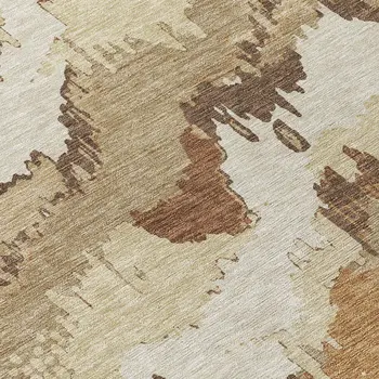9' X 12' Brown And Beige Abstract Washable Indoor Outdoor Area Rug