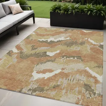 5' X 8' Copper Ivory And Brown Abstract Washable Indoor Outdoor Area Rug