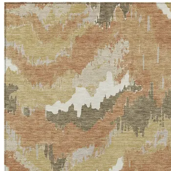 5' X 8' Copper Ivory And Brown Abstract Washable Indoor Outdoor Area Rug