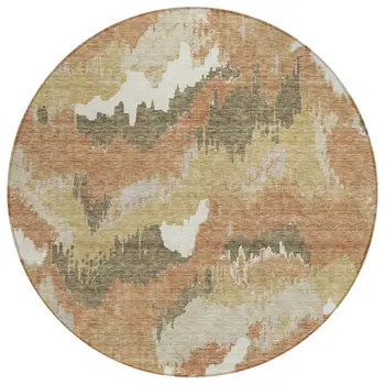 8' Copper Ivory And Brown Round Abstract Washable Indoor Outdoor Area Rug
