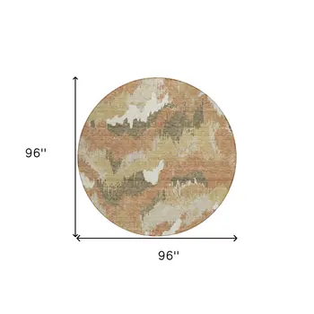 8' Copper Ivory And Brown Round Abstract Washable Indoor Outdoor Area Rug