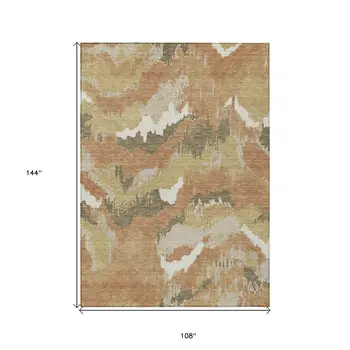 9' X 12' Copper Ivory And Brown Abstract Washable Indoor Outdoor Area Rug
