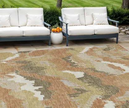 9' X 12' Copper Ivory And Brown Abstract Washable Indoor Outdoor Area Rug