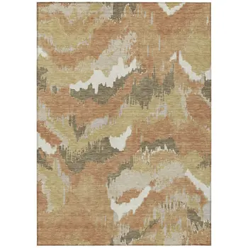 10' X 14' Copper Ivory And Brown Abstract Washable Indoor Outdoor Area Rug