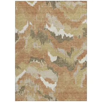 10' X 14' Copper Ivory And Brown Abstract Washable Indoor Outdoor Area Rug