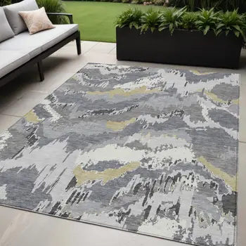 5' X 8' Gray Silver And Charcoal Abstract Washable Indoor Outdoor Area Rug
