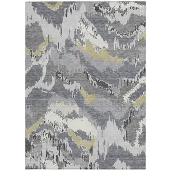 5' X 8' Gray Silver And Charcoal Abstract Washable Indoor Outdoor Area Rug