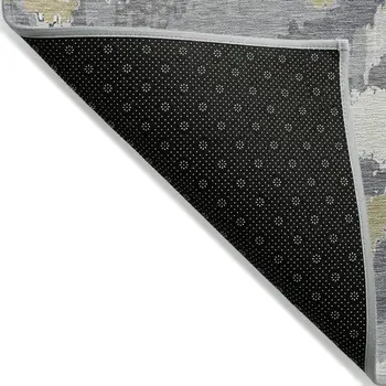 8' Gray Silver And Charcoal Round Abstract Washable Indoor Outdoor Area Rug