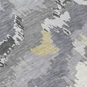 8' Gray Silver And Charcoal Round Abstract Washable Indoor Outdoor Area Rug