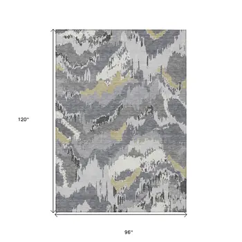 8' X 10' Gray Silver And Charcoal Abstract Washable Indoor Outdoor Area Rug