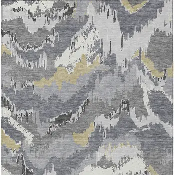 9' X 12' Gray Silver And Charcoal Abstract Washable Indoor Outdoor Area Rug