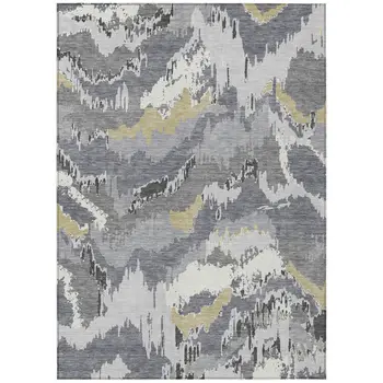 9' X 12' Gray Silver And Charcoal Abstract Washable Indoor Outdoor Area Rug