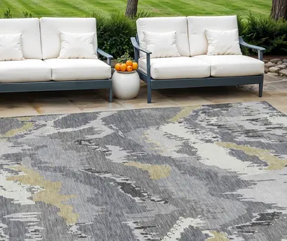 10' X 14' Gray Silver And Charcoal Abstract Washable Indoor Outdoor Area Rug