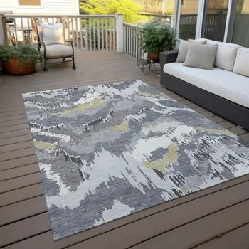 10' X 14' Gray Silver And Charcoal Abstract Washable Indoor Outdoor Area Rug