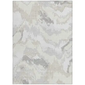 5' X 8' Ivory Beige And Cream Abstract Washable Indoor Outdoor Area Rug