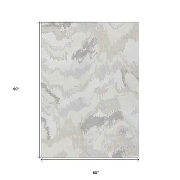 5' X 8' Ivory Beige And Cream Abstract Washable Indoor Outdoor Area Rug