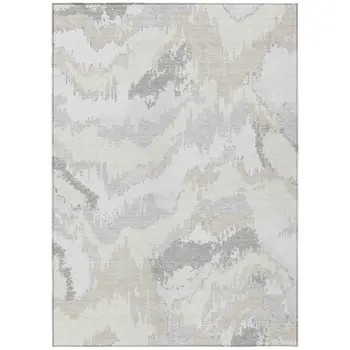 5' X 8' Ivory Beige And Cream Abstract Washable Indoor Outdoor Area Rug