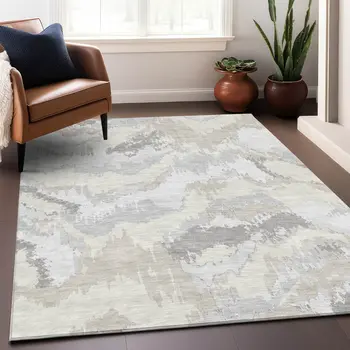 5' X 8' Ivory Beige And Cream Abstract Washable Indoor Outdoor Area Rug