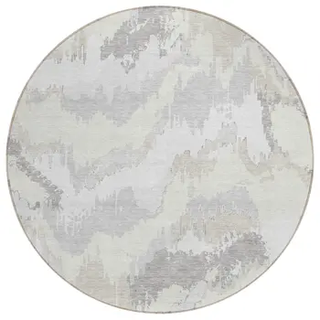 8' Ivory Beige And Cream Round Abstract Washable Indoor Outdoor Area Rug