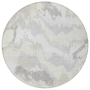 8' Ivory Beige And Cream Round Abstract Washable Indoor Outdoor Area Rug