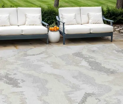 10' X 14' Ivory Beige And Cream Abstract Washable Indoor Outdoor Area Rug
