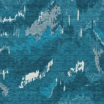 8' X 10' Navy Blue And Teal Blue Abstract Washable Indoor Outdoor Area Rug