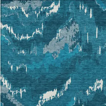 9' X 12' Navy Blue And Teal Blue Abstract Washable Indoor Outdoor Area Rug