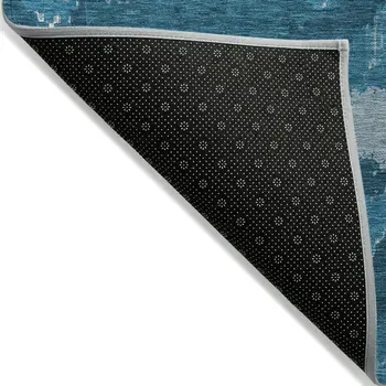 10' X 14' Navy Blue And Teal Blue Abstract Washable Indoor Outdoor Area Rug