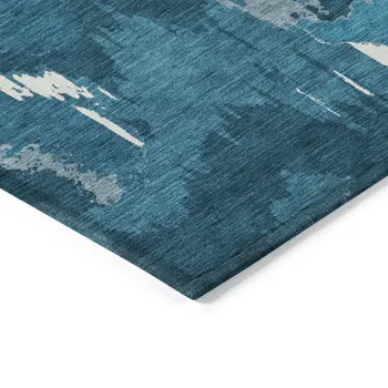 10' X 14' Navy Blue And Teal Blue Abstract Washable Indoor Outdoor Area Rug