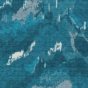 10' X 14' Navy Blue And Teal Blue Abstract Washable Indoor Outdoor Area Rug