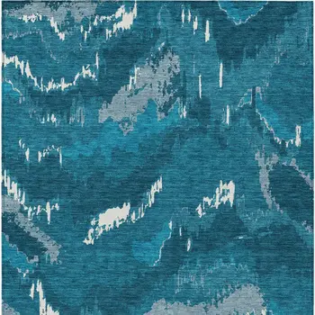 10' X 14' Navy Blue And Teal Blue Abstract Washable Indoor Outdoor Area Rug