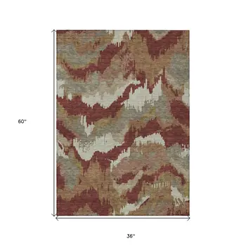 3' X 5' Orange Copper And Beige Abstract Washable Indoor Outdoor Area Rug