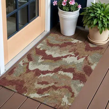 3' X 5' Orange Copper And Beige Abstract Washable Indoor Outdoor Area Rug