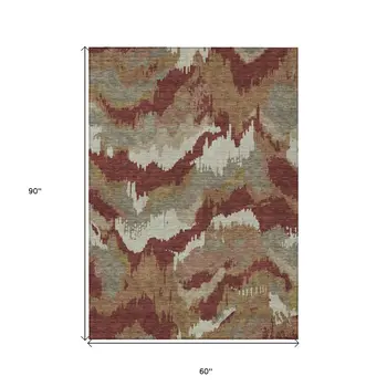 5' X 8' Orange Copper And Beige Abstract Washable Indoor Outdoor Area Rug