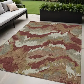 5' X 8' Orange Copper And Beige Abstract Washable Indoor Outdoor Area Rug