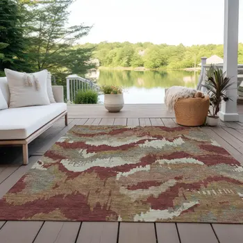 5' X 8' Orange Copper And Beige Abstract Washable Indoor Outdoor Area Rug